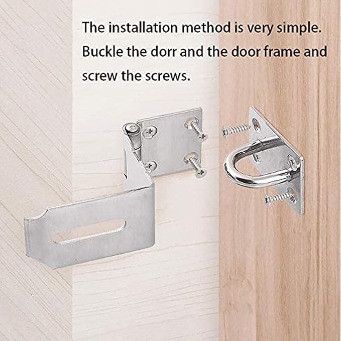 HOWDIA 4 Inch Door Hasp Latch 90 Degree, Stainless Steel Safety Right Angle Padlock Hasp Locking Latch Security Door Clasp Hasp Lock Latch for Push/Sliding/Barn Door, 2mm Thick, Brushed Silver