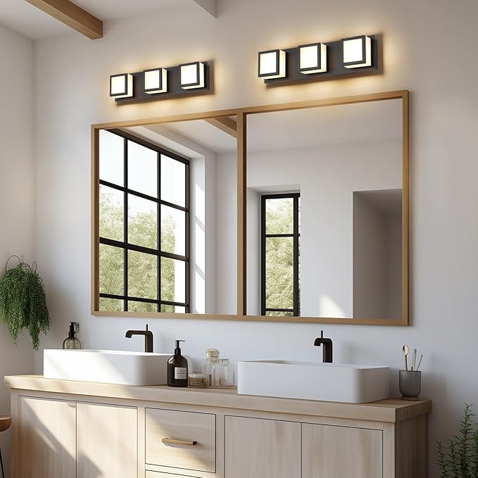 3-Light Bathroom Lighting Fixtures Over Mirror (5CCT, Dimmable), Black Led Modern Vanity Light for Bathroom (3000K/3500K/4000K/5000K/6000K)