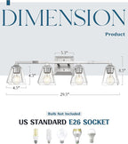 Brushed Nickel Bathroom Vanity Light, HWH 4-Light Vanity Light Fixture Modern Vanity Wall Sconce Lamp Over Mirror with Square Glass Shade, 5HY68B-4W BN