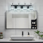 Crystal Vanity Lights - Black 4 Light Modern Bathroom Vanity Light Fixtures Over Mirror