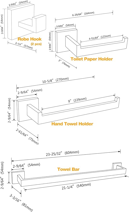 TRUSTMI Bathroom Hardware Accessories Set 5-Piece Square Towel Bar Assembly Stainless Steel Wall Mounted, White