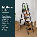 WOA WOA Step Ladder 6 Step Folding, Foldable Tall Ladder with Handrail, Aluminum Stepladder for High Ceilings, Lightweight, Deep Pedals, Anti-Slip Feet, Capacity 300 lbs - Black & Wood Grain