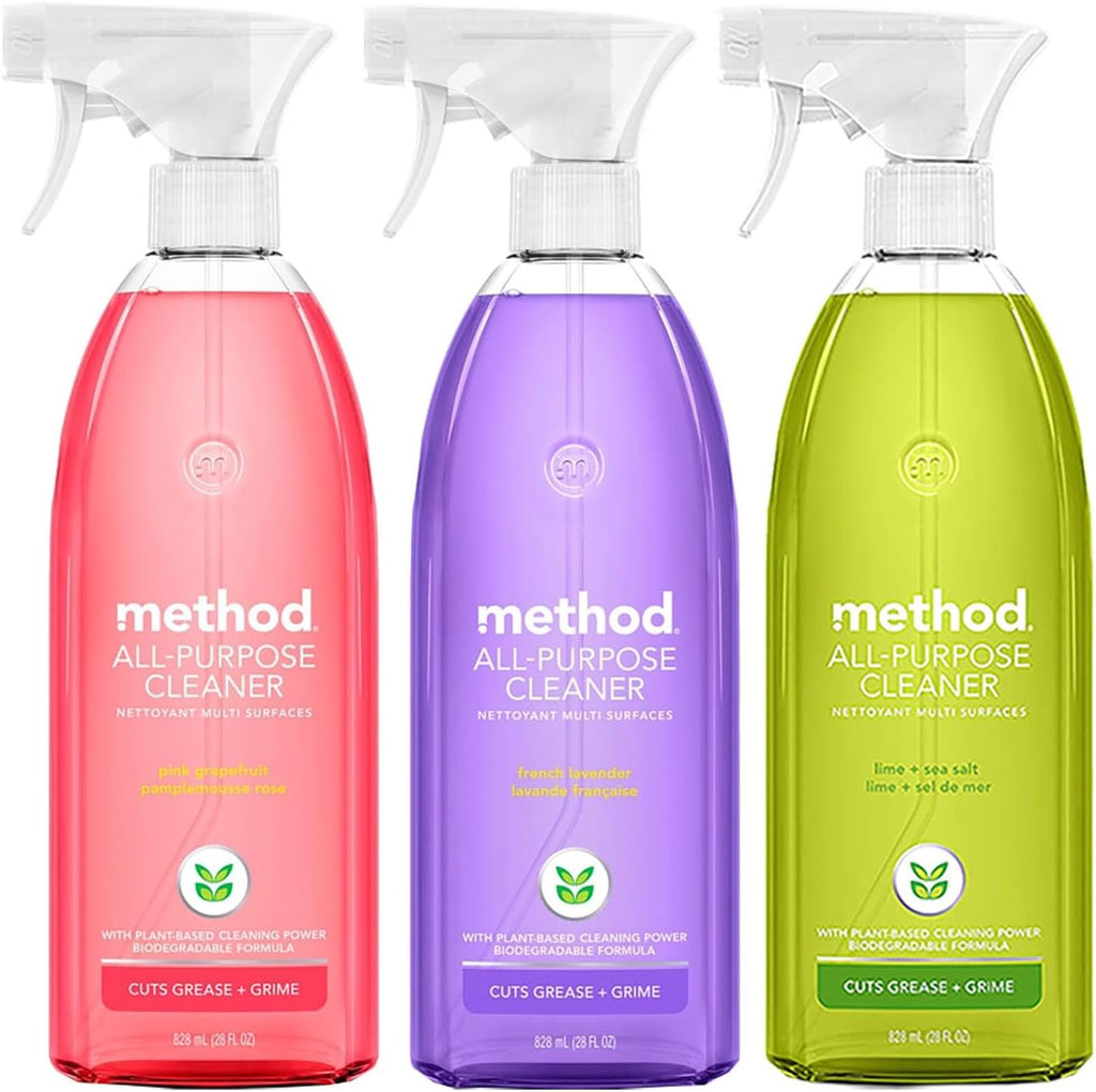 Method All-Purpose Cleaner Variety Pack, Pink Grapefruit, French Lavender, Lime + Sea Salt, 28 Fl Oz each, 3 CT