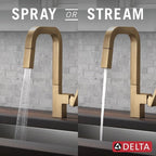 Delta Junction Brushed Gold Kitchen Faucet with Pull Down Sprayer, Modern Brushed Gold Single Hole Kitchen Sink Faucet, Single Handle, Champagne Bronze 19825LF-CZ