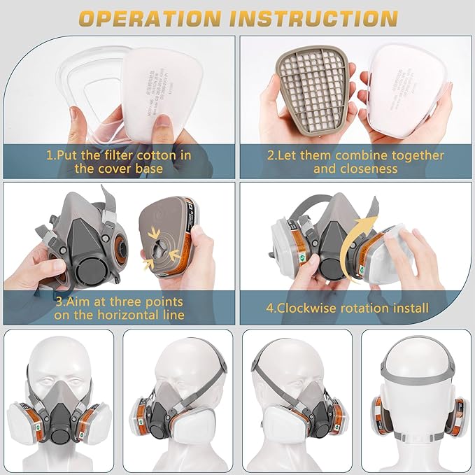 Reusable Half Face and Full Face Gas Mask with Activated Carbon Filter Against Organic Vapor/Dust/Chemical
