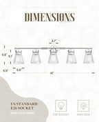 Brushed Nickel Bathroom Vanity Light, HWH 5-Light Bathroom Light Fixtures Modern Wall Vanity Lamp for Bathroom Over Mirror, Clear Striped Glass Shade, 5HZG97B-5W BN