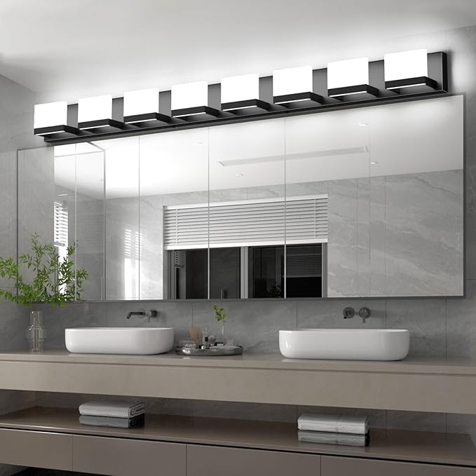Tipace 8 Lights Modern LED Black Vanity Light for Bathroom Wall Light Up and Down LED Bathroom Light Fixtures Over Mirror(White Light 6000K)