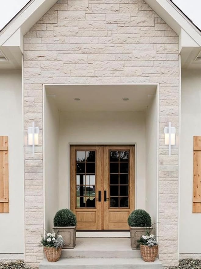 LamQee Outdoor Wall Lights Modern Exterior Lighting Fixtures, 3000K Integrated LED Outdoor Wall Sconce Lighting, Matte White Outside Wall Mount Lights for House Front Door Porch Garage Patio 1 Pack