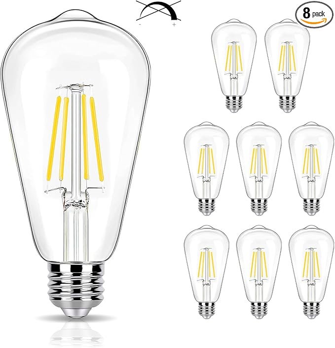 8 Pack 40W Equivalent LED Edison Bulbs 4000K Cool White, ST58 4W Decorative LED E26 Light Bulbs for Hanging Lamp, 90 CRI, 450LM, Non-Dimmable