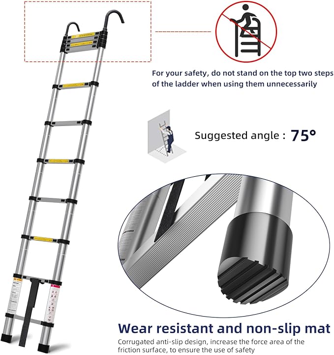 Molong 10.5ft telescoping Ladder Multi-Purpose Collapsible Ladder with Hook, Aluminum Extension Ladders for Home, Folding Telescoping Ladder for RV, Attic, Daily Use at Home, 330 lbs