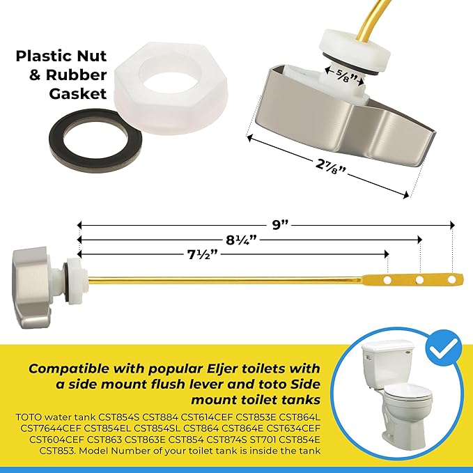 Qualihome Toto Toilet Handle Replacement Nickel THU004-CP - Side Mount Toilet Handle Tank Flush Lever - Nickel