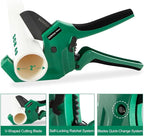 Ratcheting PVC Pipe Cutter- for up to 3-inch OD(Sch 40/80 Pipe) | SKD5 Steel Blade | Professional Plumbing Tool for DIY, Gardening，Plumber(Dark Green,75MM)