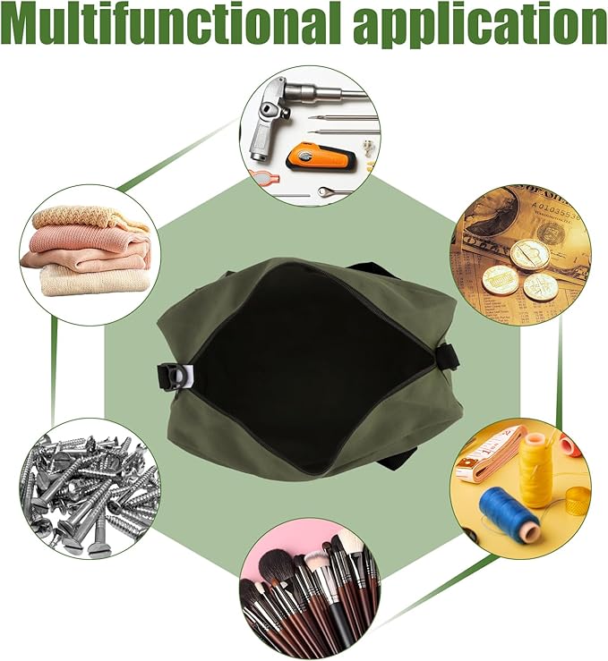 Small Tool Bag,Close Top Wide Mouth Tool Organizer Bag,Large Capacity Tool Bags for Men,Canvas Tool Storage Bag for Storage Handbag for Screwdrivers,Wrench,Pliers Hand Tools (Army Green, 16 Inch)