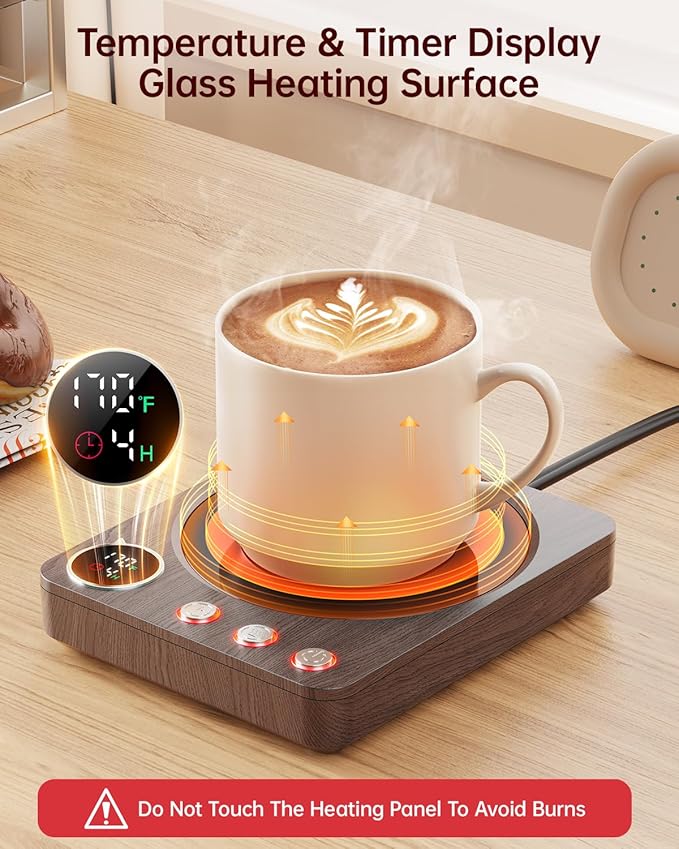 SWEETFULL Coffee Mug Warmer – 36W Coffee Cup Warmer for Desk with Smart Display & Auto Shut-Off, Candle Warmer, Electric Cup Warmer for Coffee, Milk and Tea, for Women & Men (Wood)