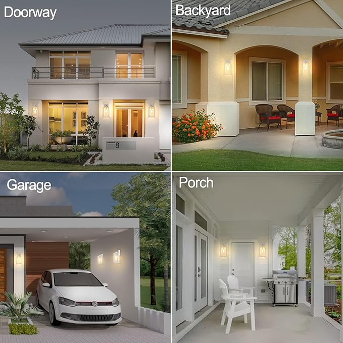 Dusk to Dawn Outdoor Lighting Fixtures Wall Mount, Sensor Exterior Wall Lights for House, Anti Rust Porch Light, White Sconce Lamp, Waterproof Wall Lantern for Doorway, Garage, 2-Pack