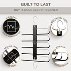 MORALVE Pants Hangers Space Saving - 2 Pack European Beechwood Scarf and Jean Hangers - Closet Organizer and Space Saver Pant Rack, Leggings Hanger, and Scarf Holder with 360° Swivel Hook