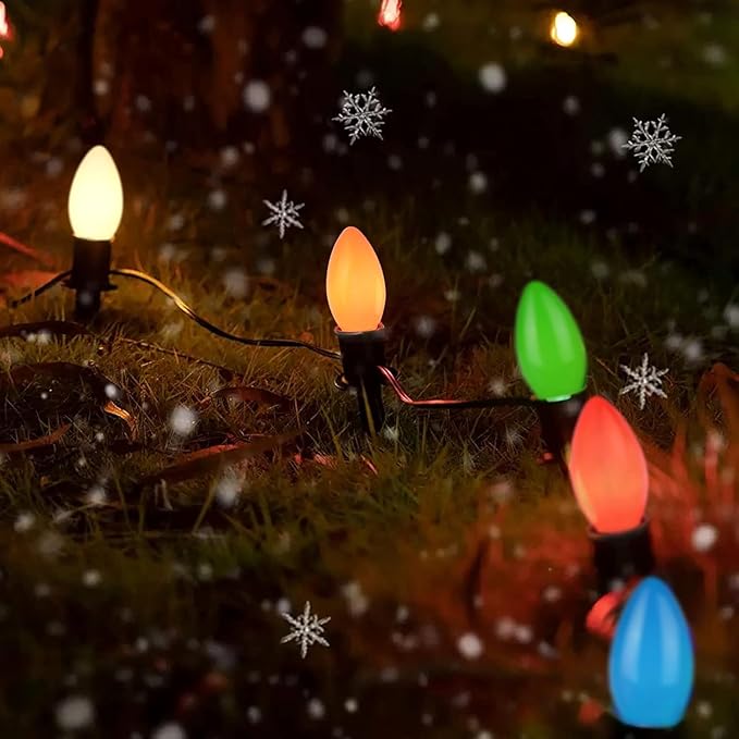 25 Pack Multicolor Christmas Light Bulbs,C9 Glass Incandescent Christmas Replacement Bulbs for String Light,C9/E17 Candelabra Base 7 Watt Great for Outdoor Indoor and Christmas Decorations