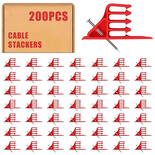 200Pcs Cable Stackers, Cable Staples Clips with Steel Nails, Electrical Wire stackers,Insulated Cord Staples Multi Cable Wire Clips for Suitable Most Cables