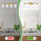 4-Light Vanity Lights, Brushed Gold Bathroom Light Fixture with Striped Textured Milky White Glass Shade, Modern Vanity Lighting Fixture for Bathroom Wall Light Over Mirror, E26 Wall Sconce