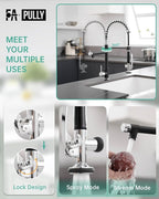 Fapully Kitchen Sink Faucet, Pull Down Kitchen Faucet, Black and Chrome Kitchen Faucets with Sprayer, Single Handle Single Hole Faucets for Kitchen Sinks