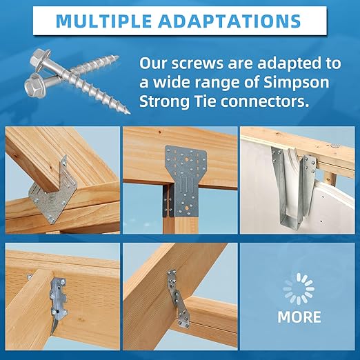 Upgrade SD Connector Screws, #9 x 1-1/2" Heavy-Duty Joist Hanger Screws, 500-Hour Salt Spray Rust Prevention Grade, 1/4" Hex Head with 0.370"-Dia, Replace 10D Nails and Simpson SD9112R100, 200-QTY