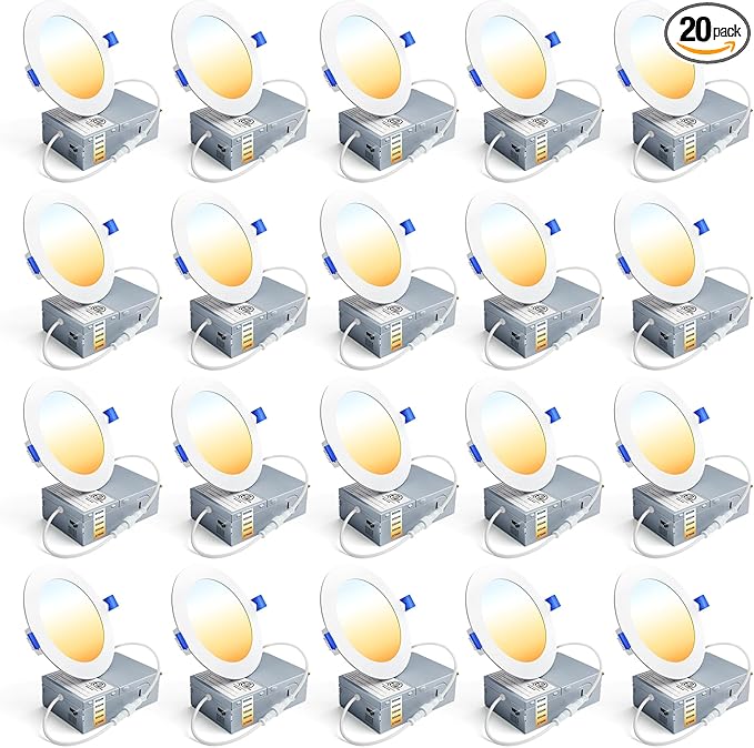 Ensenior 20 Pack 4 Inch LED Recessed Light, Dimmable, 2700K-5000K 5CCT, 750LM High Brightness, 9W 120V, Damp Rated, ERL-9X-ETL, Ultra-Thin Canless Wafer Light - ETL & FCC & IC