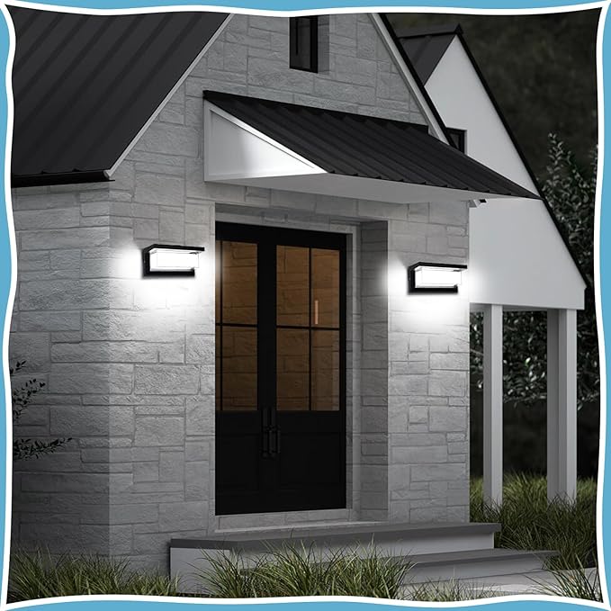 4 Pack 6000K Outdoor Porch Lights, 18W 1800LM LED Wall Lighting, IP65 Waterproof Rustproof Aluminum Modern Exterior Fixtures for Front Door, Patio, Backyard