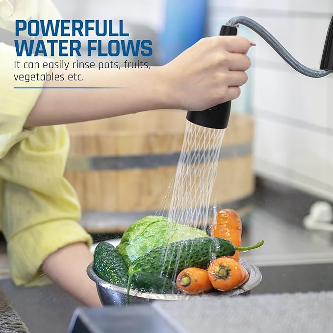 Kitchen Faucet Head Replacement - Pull Down Sprayer for Moen, Delta 3-Function Sink Faucet Head with 9 Nozzles - Kitchen Sink Sprayer Head Replacement Matte Black.