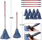 Matthew Large Commercial&Residential Mop Heavy Duty Industrial Mops w/Screw-on Handle(Fit Standard American Screw) Looped-End String Wet Cotton Mops for Home,Office,School - 4 Set&4 Mop Replacements