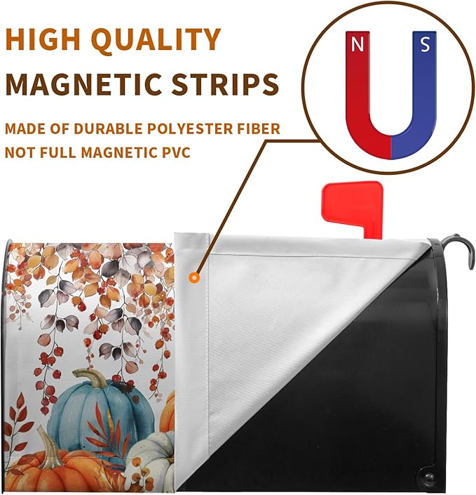 Fall Magnetic Mailbox Covers Autumn Pumpkin Mailbox Covers Standard Size 21 X 18 Inch Harvest Maple Leaf Post Letter Box Wrap Decor for Garden Yard Outside