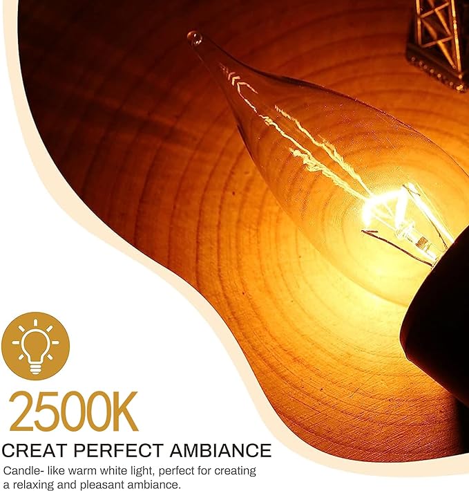 12-Pack Clear B10 CTC E12 Base Decorative Candle Light Bulbs, 60W, 480 Lumens, 2700K Warm White, Dimmable Incandescent Bulbs for Chandeliers and Wall Sconces