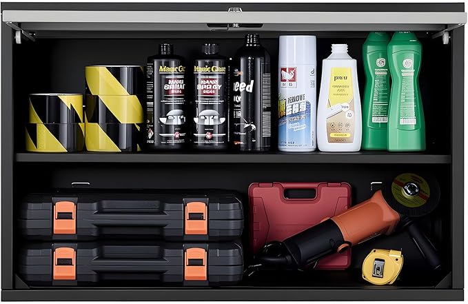 VEVOR Metal Wall Cabinet, 27.56W x 12.01D x 19.69H Inch, Floating Garage Tool Cabinet with Up-Flip Door and Shelf, 240 lbs Load Capacity, Fit for Garage, Basement, Kitchen, Warehouse Assembly Required