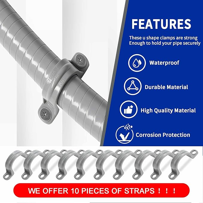 (3/4" Dia * 50 Feet) Yariwiz Flexible Electrical Conduit Liquid Tight PVC Conduit Kit with 5 PCS Coupling, 3 PCS Elbow and 10 PCS Strap, Sealtight Seal Flex Liquidtight Wire Outdoor Non Metallic Grey