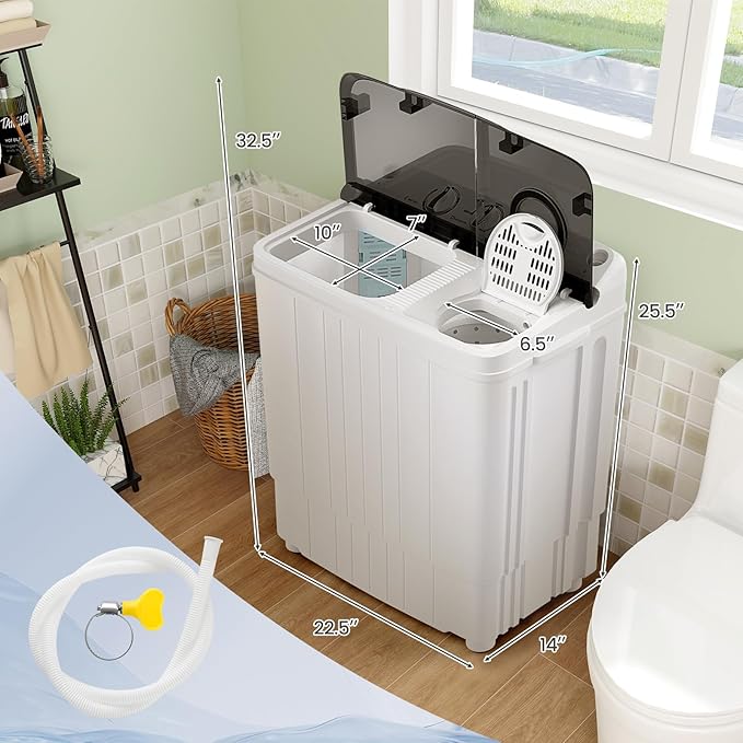 COSTWAY Portable Washing Machine, 17.6 lbs Capacity Twin Tub 11 lbs Washer and 6.6 lbs Spinner with Control Knobs, Timer Function, Drain Pump, Compact Laundry washer for Home Dorm Apartment RV, Grey