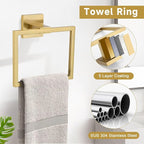 TNOMS Brushed Gold 10 Pieces Bathroom Hardware Accessories Set Towel Bar Set Towel Holder&Racks Set for Bathroom,SUS304 Stainless Steel,Wall Mounted 16-Inch
