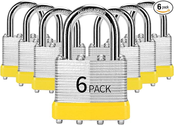 Padlocks Keyed Alike, Pack of 6, Laminated Steel Keyed Lock (1-9/16", 40mm), Padlocks with Same Key, Normal Shackle, for Toolbox, Locker & StorageUnit or More