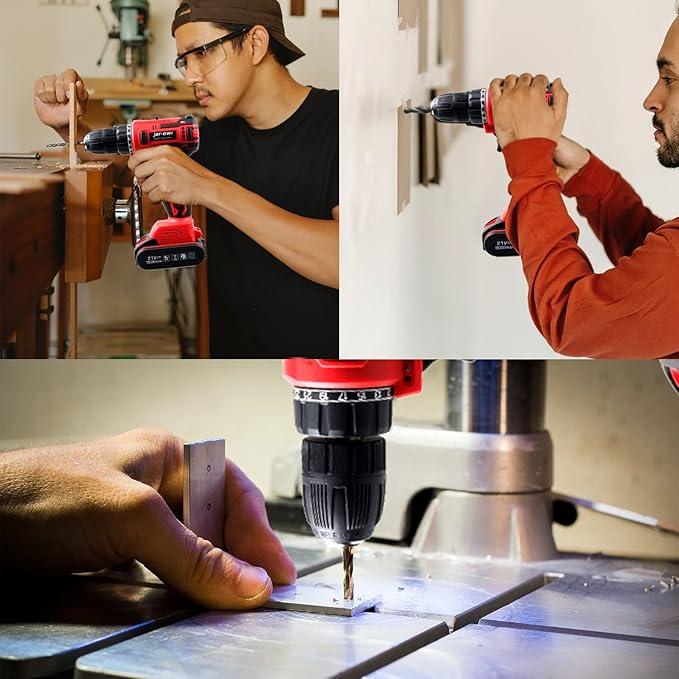 jar-owl Powerful Brushless Motor 21V Cordless Drill Set, 319 in-lb Torque, 0-1350RMP Variable Speed, 10MM 3/8'' Keyless Chuck, 25+1 Clutch, 1.5Ah Li-Ion Battery & Charger for Home Tool Kit