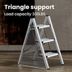 HillhutApex 3 Step Stool, Aluminum Foldable Step Ladder, Lightweight Stable Stool with Wide Non-Slip Pedals, 330lbs Bearing Capacity Ladder for Office,Home,Kitchen - Silver