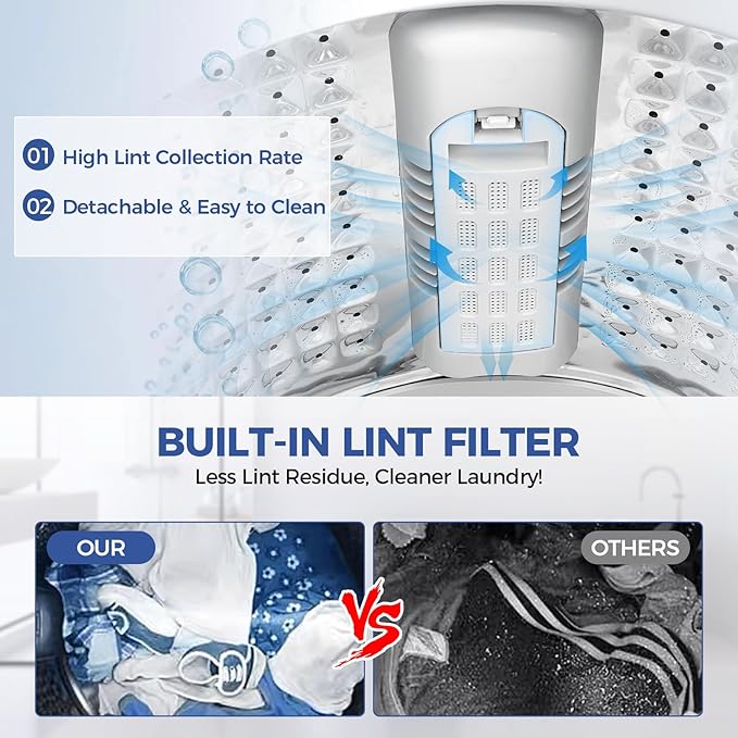 Nictemaw Portable Washing Machine 20Lbs Portable Washer Machine with Drain Pump, 2.8 Cu.ft Compact Washing Machine with 10 Programs 8 Water Levels Laundry Machine for Apartment, Home, Dorms, Rv