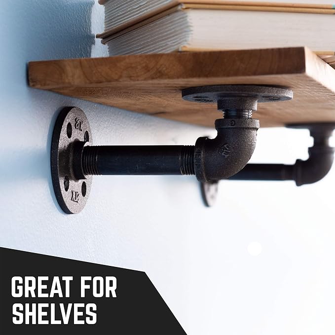 PIPE DÉCOR 1/2” x 11” Malleable Cast Iron Pipe Nipple, Pre-Cut Connectors, Industrial Steel Grey Fits Standard Half Inch Black Threaded Pipes Nipples and Fittings, Build Vintage DIY Furniture, 6 Pack