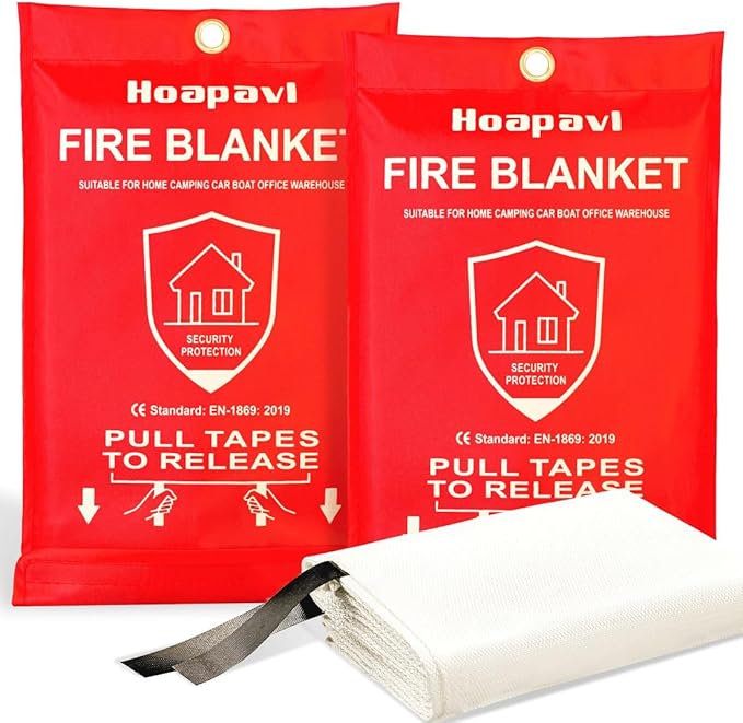 2-Pack Emergency Fire Blanket for Home & Kitchen, 40” x 40" Flame-Resistant Blankets Suitable for Camping, Barbecue, Picnic, Car, Fireplace & Warehouse Emergency Survival Safety Blankets.
