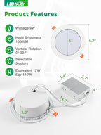 LEDIARY 6 Pack Gimbal LED Recessed Lighting 6 Inch, 5CCT Adjustable Recessed Light Slim Selectable 2700K-6000K,750LM Air Tight Canlights with Jbox,Canless Downlight Ceiling Light with IC Rated ETL