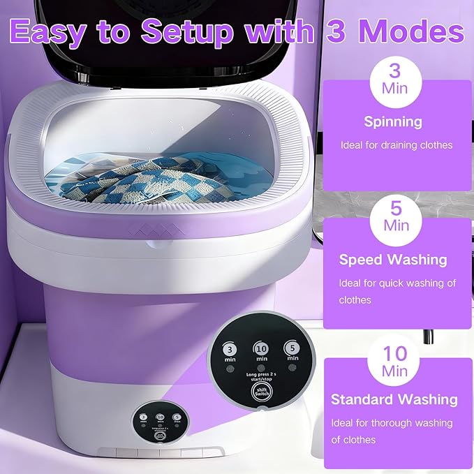 Portable Washing Machine, 15L Small Foldable Washer with 3 Cleaning Modes for Baby Clothes, Underwear, Small Items, Mini Collapsible Laundry for Travel Apartment Home Dorm Hotel Camping