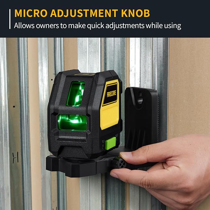 Firecore Self Leveling Laser Level, Green Cross Line Lazer Leveler Tool for Picture Hanging Wall Tile Construction, 360° Magnetic Pivoting Base and Battery Included