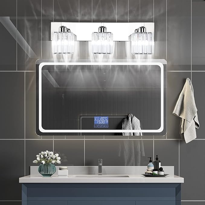 Aipsun Vanity Light Fixtures Crystal Bathroom Lighting Fixtures Chrome Vanity Light for Bathroom (Exclude Bulb)