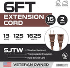 Iron Forge Cable 2 Prong Outdoor Extension Cord 6 ft, 16/2 SJTW 6 Foot Brown Extension Cord, Weatherproof - Great for Outdoor Lights, Deck, Patio
