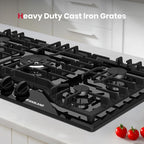 GASLAND 36 Inch Gas Cooktop 5 Burner, PRO GH2365EF, Built-in NG/LPG Convertible Stovetops, Gas Countertop Plug-in with Thermocouple Protection, Black