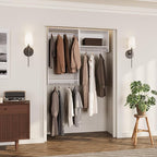 ROOMTEC Modular Closet System, 46" Wall-Mounted Closet Organizer with Hanging Rods, Wooden Tower for Walk-In Closets, Wardrobe Storage Kit, White