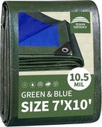 RAINDEWAY Tarps Heavy Duty Waterproof 7x10 Feet,10.5 Mil Waterproof Tarps for Outdoors,Multipurpose Poly Tarp Cover with Metal Grommets and Reinforced Edges,Green/Blue