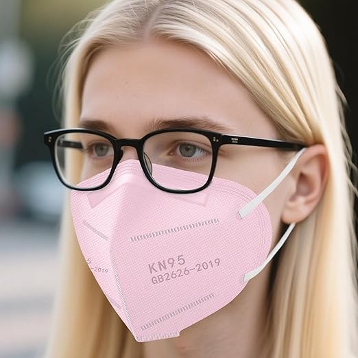LEMENT KN95 Face Masks,50 Pack 5-Ply Breathable Cup Dust Disposable Masks For Adults,Pink
